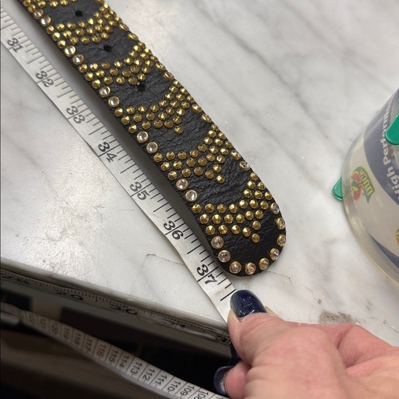 Kippys Black Leather Belt Gold Studding Chrystal Embellishment Approx 37.5\